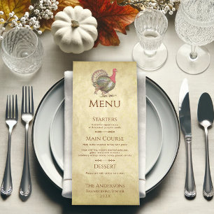 Vintage Turkey Parchment Thanksgiving Dinner Menu