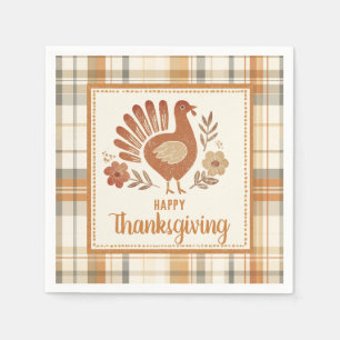 Vintage Turkey Plaid Thanksgiving Napkin
