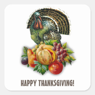 Vintage Turkey & Pumpkin Thanksgiving Square Sticker