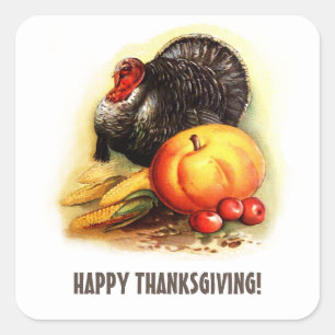 Vintage Turkey & Pumpkin Thanksgiving Square Sticker