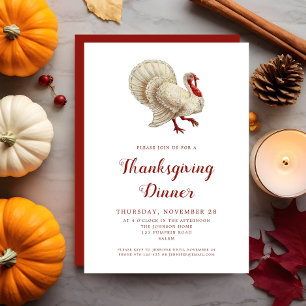 Vintage Turkey Thanksgiving Dinner Party Invitation