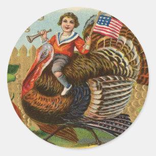 Vintage Turkey Thanksgiving Greetings Classic Round Sticker