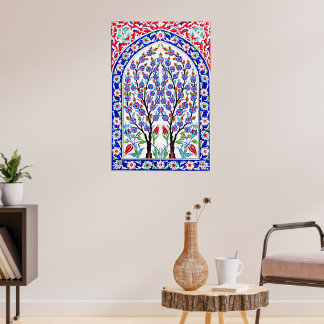 Vintage Turkish Ottoman Floral Tree of Life Art Poster