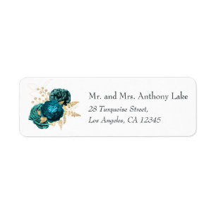 Vintage Turquoise and Gold Floral Wedding Return Address Label