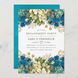Vintage Turquoise and Gold Shabby Engagement Party Invitation