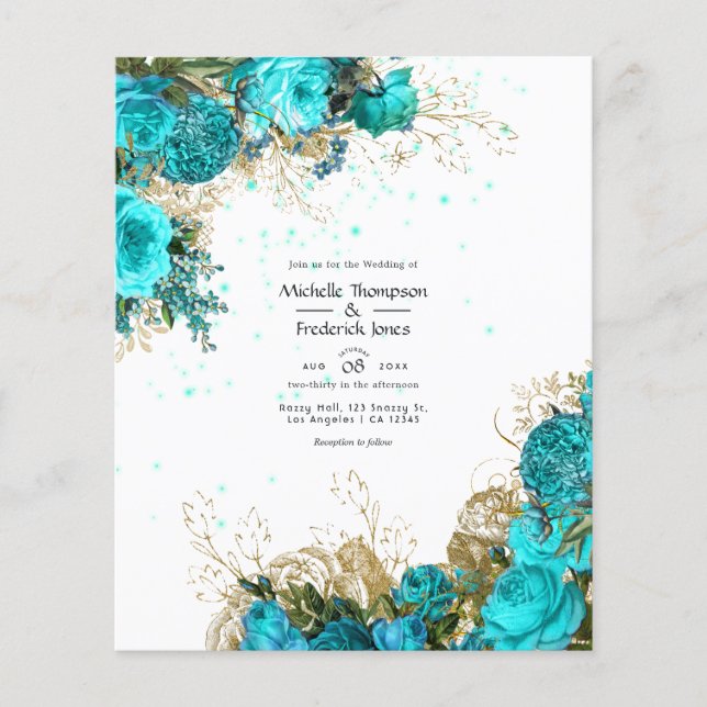 Vintage Turquoise and Gold Shabby Wedding Flyer (Front)