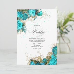 Vintage Turquoise and Gold Shabby Wedding Invitation