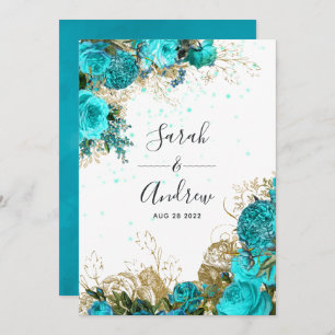 Vintage Turquoise and Gold Shabby Wedding Invitation