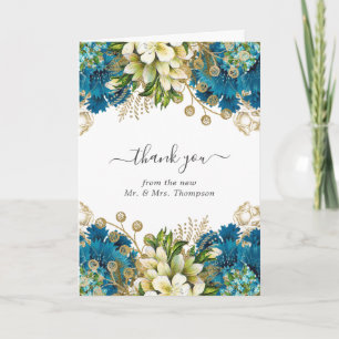 Vintage Turquoise and Gold Shabby Wedding Photo Thank You Card