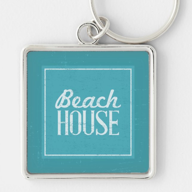 Vintage Turquoise Blue Beach House Key Ring (Front)
