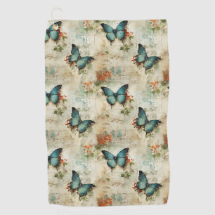 Vintage Turquoise Butterflies Rustic Floral Golf Towel