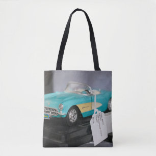 Vintage Turquoise Convertible Model Car Tote Bag