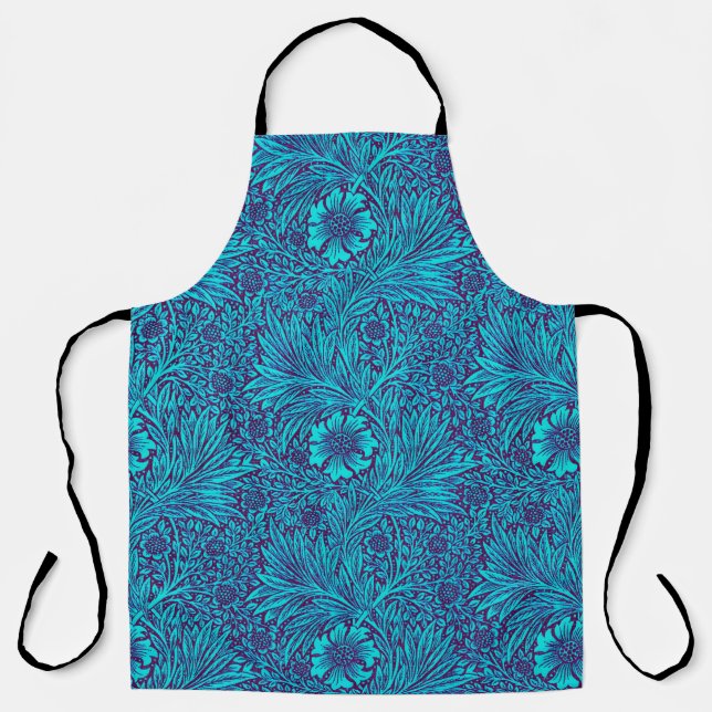 Vintage turquoise dark purple floral pattern apron (Front)