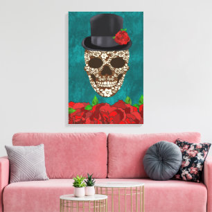 Vintage Turquoise Día De Los Muertos Sugar Skull Canvas Print