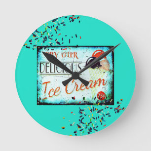 Vintage turquoise ice cream sign clock