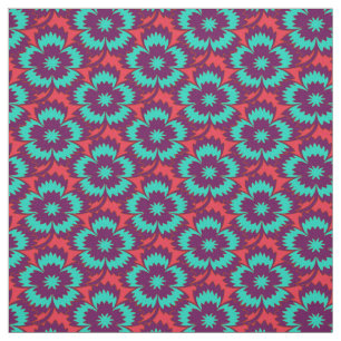 Vintage turquoise red floral Dianthus Barbatus Fabric