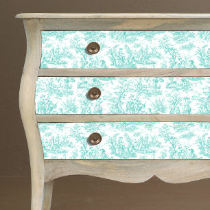 Vintage Turquoise Toile de Jouy Floral Scene Tissue Paper