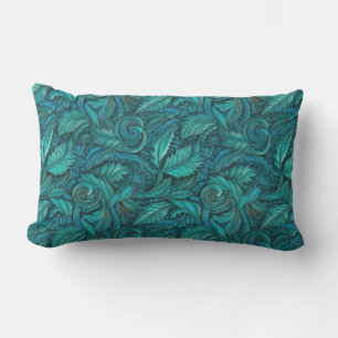 Vintage turquoise tooled leather outdoor lumbar cushion