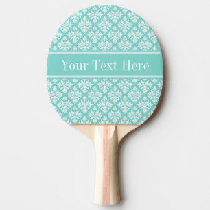 Vintage Turquoise Wht Damask #3 Turq Name Monogram Ping Pong Paddle
