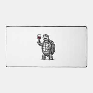 Vintage Turtle Holding Wine Glass Shirt Design_1 Desk Mat