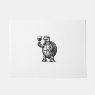 Vintage Turtle Holding Wine Glass Shirt Design_1 Doormat