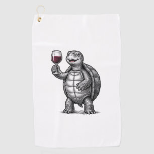 Vintage Turtle Holding Wine Glass Shirt Design_1 Golf Towel