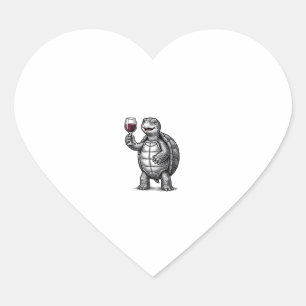 Vintage Turtle Holding Wine Glass Shirt Design_1 Heart Sticker