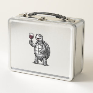 Vintage Turtle Holding Wine Glass Shirt Design_1 Metal Lunch Box