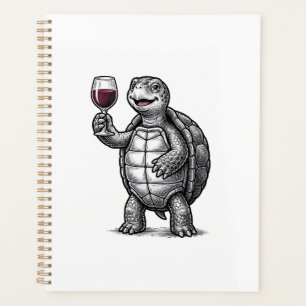 Vintage Turtle Holding Wine Glass Shirt Design_1 Planner