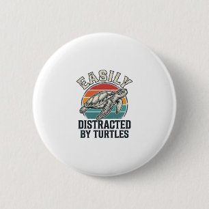 Vintage Turtle Lover Easily Distracted by Turtles  6 Cm Round Badge