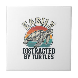 Vintage Turtle Lover Easily Distracted by Turtles Ceramic Tile