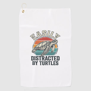Vintage Turtle Lover Easily Distracted by Turtles Golf Towel
