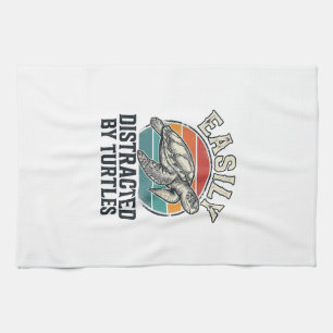 Vintage Turtle Lover Easily Distracted by Turtles  Tea Towel