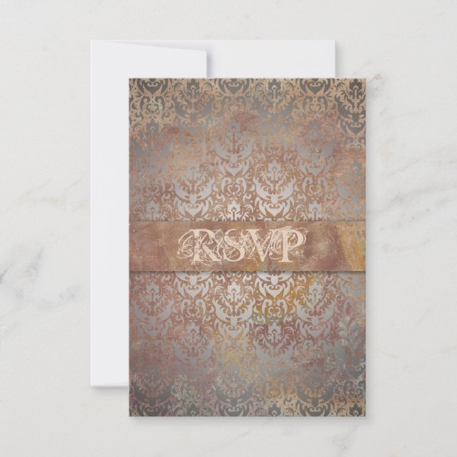 Vintage Tuscan Damask Elegant RSVP Cards (Front)