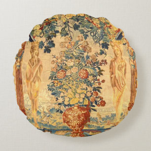 Vintage Tuscan Floral Round Pillow
