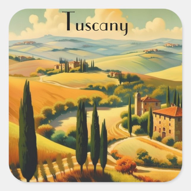 Vintage Tuscany Countryside Custom Text Square Sticker (Front)