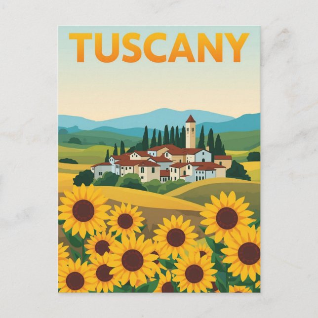 Vintage Tuscany Travel Poster - Sunflower Field Postcard (Front)