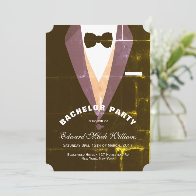 Vintage Tuxedo Bachelor Party Invitation (Standing Front)