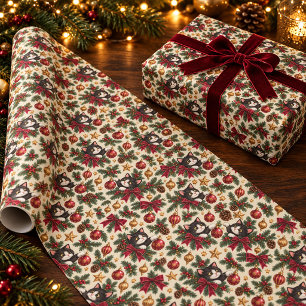 Vintage Tuxedo Cat Christmas Wrapping Paper