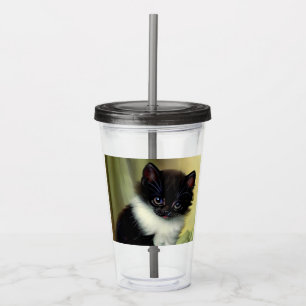 Vintage Tuxedo Kitten Illustration Acrylic Tumbler