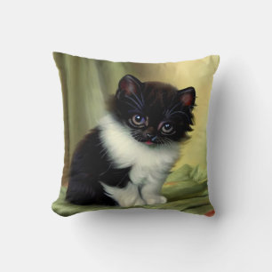 Vintage Tuxedo Kitten Illustration Cushion