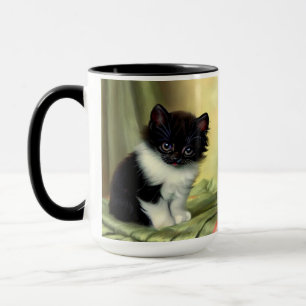 Vintage Tuxedo Kitten Illustration Mug