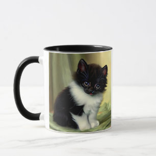 Vintage Tuxedo Kitten Illustration Mug