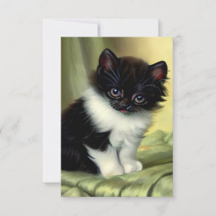 Vintage Tuxedo Kitten Illustration RSVP Card