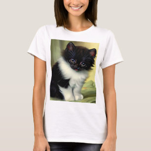 Vintage Tuxedo Kitten Illustration T-Shirt