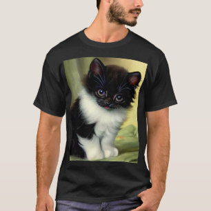 Vintage Tuxedo Kitten Illustration T-Shirt