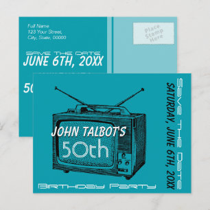 Vintage TV 50th Birthday Save the Date Announcement Postcard