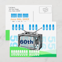 Vintage TV 60th Birthday Save the date postcard