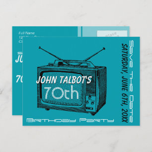Vintage TV 70th Birthday Save the Date Announcement Postcard