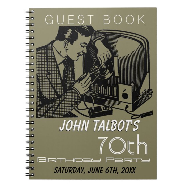 Vintage TV repairer 70th Birthday Party Guest Book (Front)